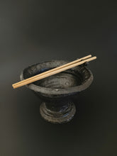 Load image into Gallery viewer, Handmade Black Pedestal Bowl with Oil Skin Glaze