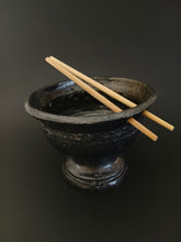 Load image into Gallery viewer, Handmade Black Pedestal Bowl with Oil Skin Glaze
