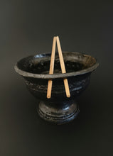 Load image into Gallery viewer, Handmade Black Pedestal Bowl with Oil Skin Glaze