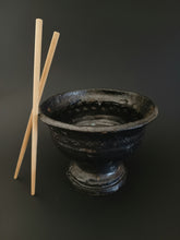 Load image into Gallery viewer, Handmade Black Pedestal Bowl with Oil Skin Glaze
