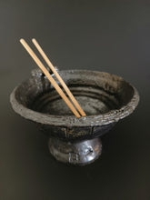 Load image into Gallery viewer, Handmade Black Pedestal Bowl with Oil Skin Glaze