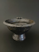 Load image into Gallery viewer, Handmade Black Pedestal Bowl with Oil Skin Glaze