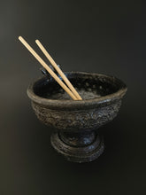 Load image into Gallery viewer, Handmade Black Pedestal Bowl with Oil Skin Glaze