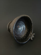 Load image into Gallery viewer, Handmade Black Pedestal Bowl with Oil Skin Glaze