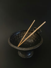 Load image into Gallery viewer, Handmade Black Pedestal Bowl with Oil Skin Glaze