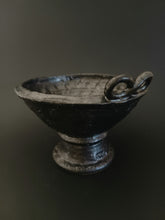 Load image into Gallery viewer, Handmade Black Pedestal Bowl with Oil Skin Glaze