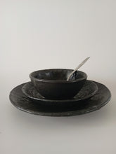 Load image into Gallery viewer, Pinched Black Dinner Plate with Oil Skin Glaze