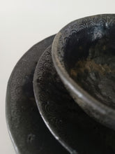 Load image into Gallery viewer, Pinched Black Low Bowl with Oil Skin Glaze